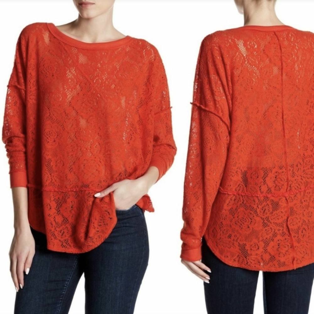 Free People, Won't get cold in this, orange lace, L